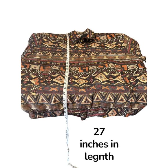 CoAco Vintage Silk Bomber Jacket L – Unisex Tribal Aztec Print Zip Up - Picture 10 of 12